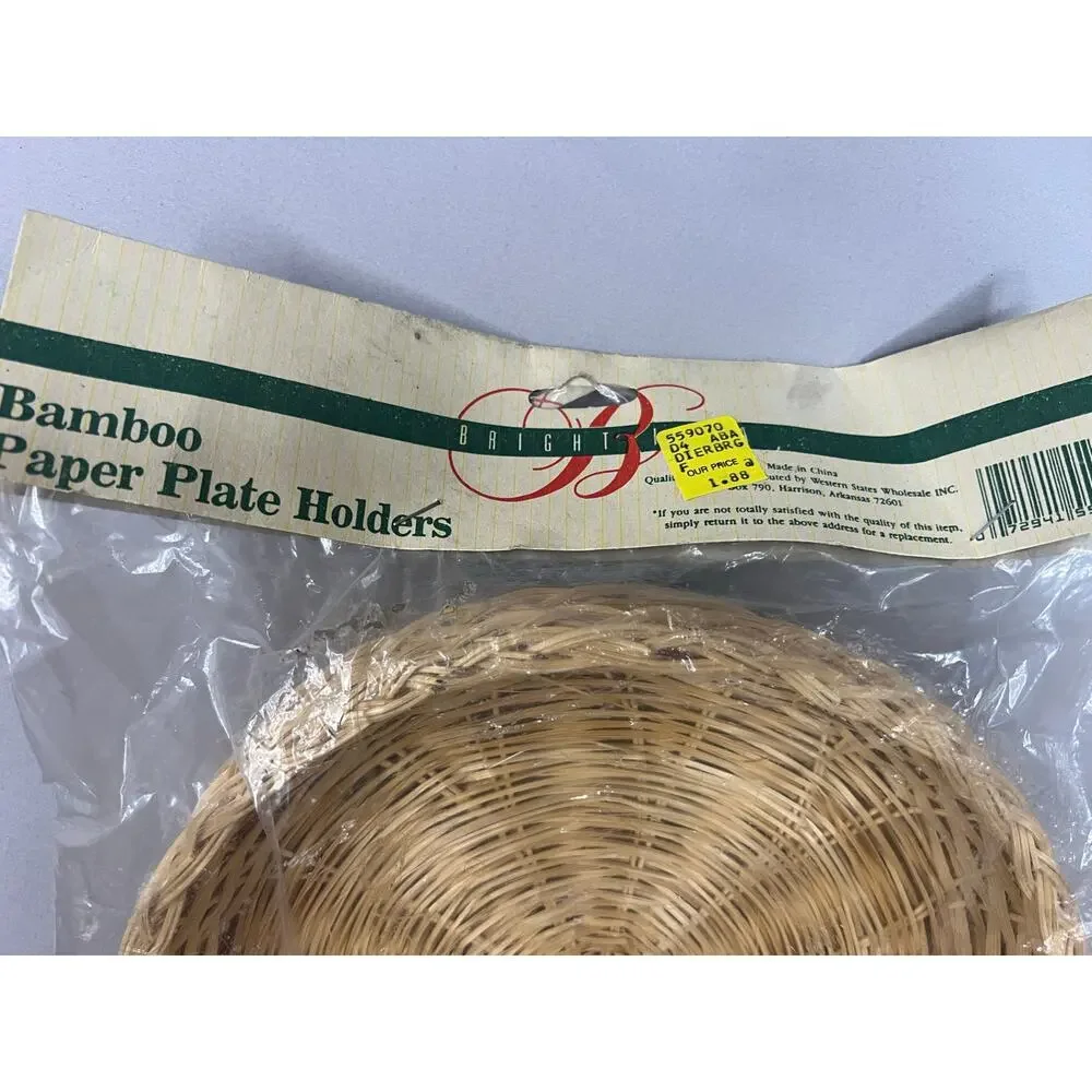 Vintage Bright Idea Bamboo Paper Plate Holders Set of‎ 4 NWOT